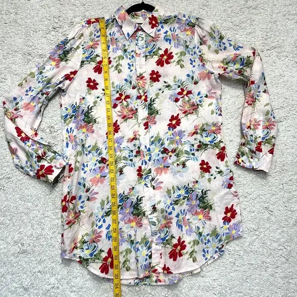 Polo Ralph Lauren Floral Linen Shirt Tunic Button Up Collared Blouse - Picture 4 of 10